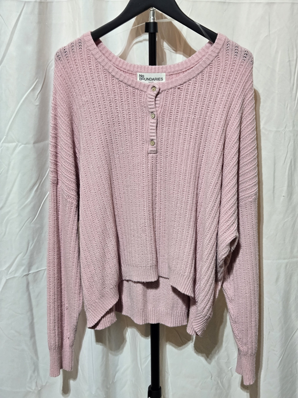 No Boundaries Light Pink Waffle Henley Sweater